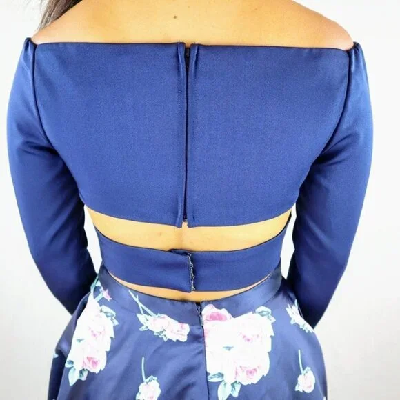 2 Cute Brand Navy Floral Two Piece Formal Gown $469